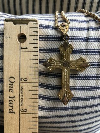Antique Victorian Yellow Gold Rose Gold Cross Mourning Necklace Gothic RARE 5