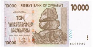 Zimbabwe 10,  000 10000 Dollars 2008 P 72 Aa Rare In 50 & 100 Trillion Series Unc