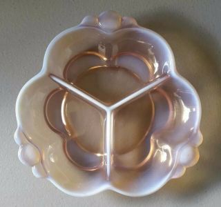 Duncan & Miller Pink Opalescent Glass 3 Part Relish Dish Antique Rare 8 - 1/2 "