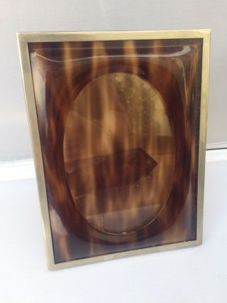 Rare Vintage Tano Madrid Spain Faux Tortoise Shell Lucite Picture Frame Oval