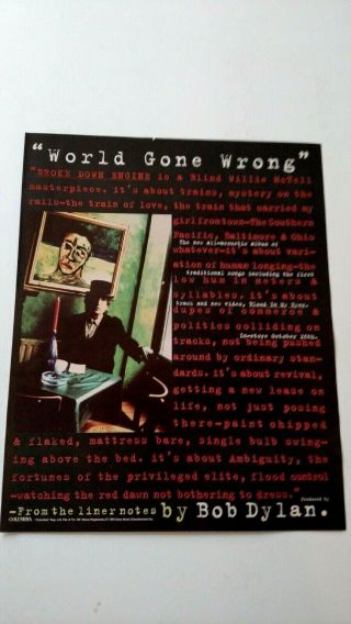 Bob Dylan " World Gone Wrong " 1993 Rare Print Promo Poster Ad