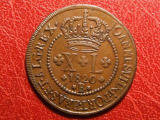Brazil Xl 40 Reis Joao Vi 1820 B Bahia Almost Uncirculated Rare Coin
