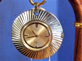 Ladies Rare Vintage Elgin Sunburst Pendant Watch Swiss 17 Jewel 887 Grade