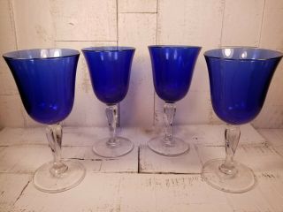 Pier 1 One Cobalt Blue Water Goblet Wine Glasses Rare Set Of Four