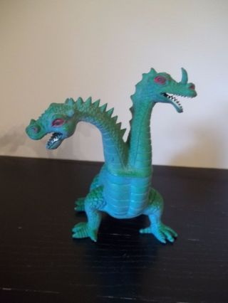 Rare Vintage Imperial Two Headed Dragon Blue Green 8 " Toy Figure 1983 Hong Kong