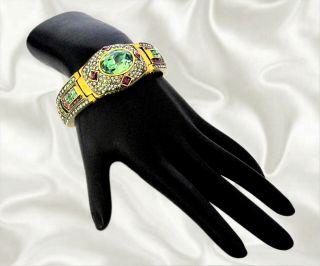 Rare Heidi Daus Faux Tourmaline Amethyt Swarovski Crystal Hinge Bangle Bracelet