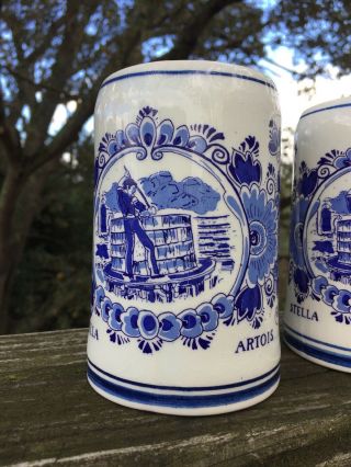 Antique DELFT HOLLAND Blue Willow ARTOIS Beer Stein Mugs SET of 2 RARE 4/5 ❤️j8 6