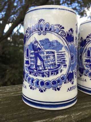 Antique DELFT HOLLAND Blue Willow ARTOIS Beer Stein Mugs SET of 2 RARE 4/5 ❤️j8 8