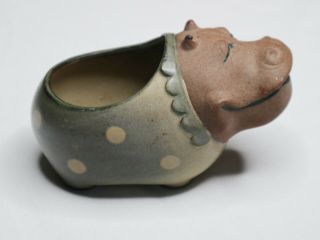 Rare Vtg Hippo In Dress Planter Pottery Ceramic Handmade Cute Succulent