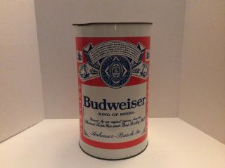 Vintage 13 " X 8 " Metal Budweiser Beer Trash Can Hard To Find Version Rare