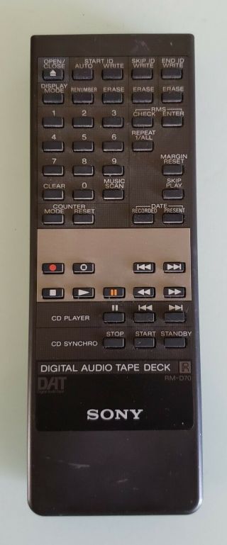 Sony Dat Remote Control Rm - D70 For Dtc57es Dtc59es Dtc750 Dtca7 Rare