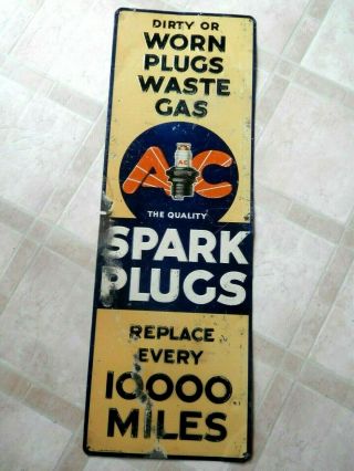 Rare Vintage 1935 Ac Spark Plugs Gas Station 30 " Embossed Metal Sign