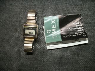 Rare Vintage Timex Quartz Digital Watch Gold Tone Bar Button W/ Instruction Book