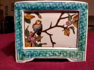 Gorgeous Rare Antique Gien France Faience Small Box 19th Cent.  Ronce Bird Scenes 5