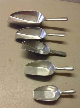 Rare Set Of 5 Vintage Germany Metal Canister Shovels Spoons