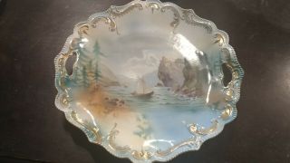 Rare Rs Prussia Sailing Scene Cake Plate Man And The Mountain Rare Gorgeous