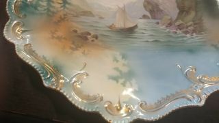 Rare RS Prussia Sailing Scene Cake Plate Man and the Mountain RARE Gorgeous 3