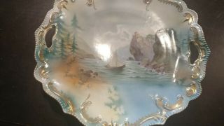 Rare RS Prussia Sailing Scene Cake Plate Man and the Mountain RARE Gorgeous 4