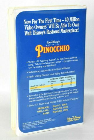 Walt Disney Black Diamond Classics Pinocchio VHS DEMO TAPE Rare 1993 Release 2