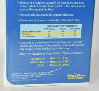 Walt Disney Black Diamond Classics Pinocchio VHS DEMO TAPE Rare 1993 Release 8