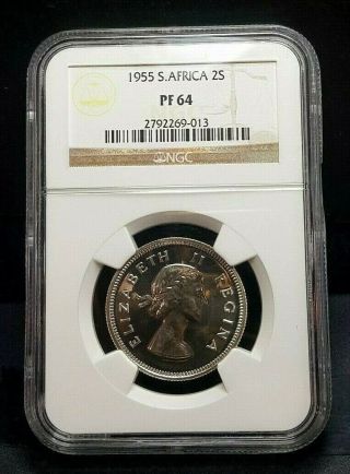 1955 South Africa Proof 2 Shilling 2s Ngc Pf64 Pop13 Silver Rare 2,  850 Minted 2