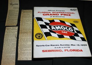 Rare 1955 Sebring 12 Hours Race Program - Jaguar D - Type,  Ferrari,  N/le Mans Scca