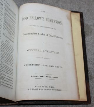ANTIQUE RARE ODD FELLOWS COMPANION VOLUME III 1867 - 1868 3/4 LEATHER 4