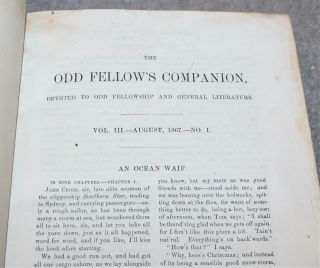 ANTIQUE RARE ODD FELLOWS COMPANION VOLUME III 1867 - 1868 3/4 LEATHER 5