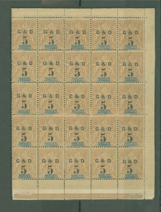 Guadeloupe No 45 Pane Of 25 Stamps Witn Rare C & D 5 Variety
