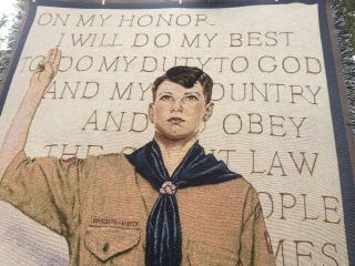 Norman Rockwell‘s Boy Scout Oath Woven Afghan Gift Throw Blanket 4’x6’ RARE 2