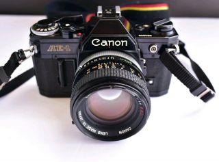 Rare - Good - Canon Ae - 1 Black Film Camera & 50mm/f1:1.  4 Fd Lens S.  S.  C