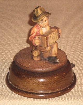 Vintage Rare Rotating Carving Wood Figurine Music Box Cuendet Swiss Sign 649kw