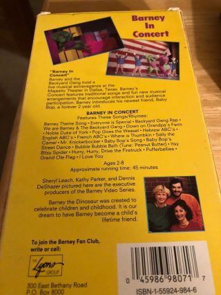 Barney in Concert (VHS) Live Kids Video PBS Tape Childrens TV Show Rare 1990 3