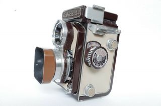 Rare Chocolate Brown Yashica 44 3.  5 60mm Yashimar Twin Lens Camera.