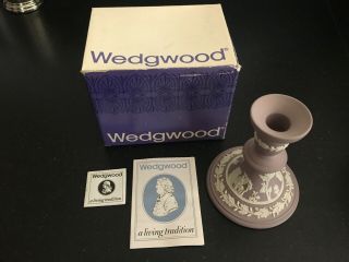 Rare Vintage Wedgwood Jasperware White On Lilac Reading Candlestick -