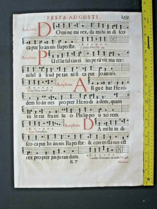 Rare Decorative Gigantic Liturgical Leaf From A Gradual,  B,  Gregorian Chant,  1667