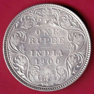 British India - 1900 - Victoria Empress - One Rupee - Rare Silver Coin Bj3