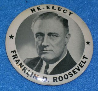 Rare 1936 Re - Elect Franklin D Roosevelt 3.  5” Celluloid Pinback Button Fdr