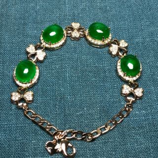 Rare Collectible Chinese Green Jadeite Jade Beads Handwork Heart - Shaped Bracelet