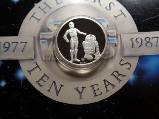 C3po & R2 - D2 Disney 1987 Star Wars 10th Anniversary 999 Silver Coin Very Rare Z