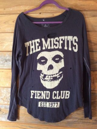 Rare The Misfits Trunk Ltd " Fiend Club " Long Sleeve Distressed Shirt Women 