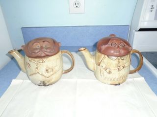 Rare Vintage Uctci Japanese Pottery Grandma - Grandpa Tea Pots