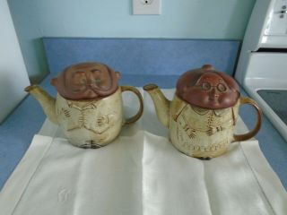 Rare Vintage Uctci Japanese Pottery Grandma - Grandpa tea pots 3