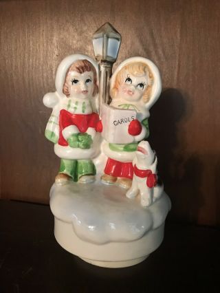 Two Vintage Josef Originals Santa Claus & Carolers Figurine/music Box Rare Htf