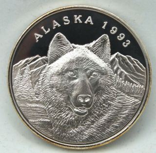Alaska 1993 Wolf Art Medal.  999 Silver 1 Oz Round Rare State Seal - Bc749