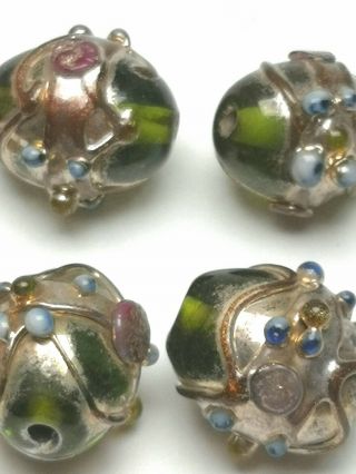 4 X Rare Phoenician Glass Beads Historical Jewellery.  Ancient Murano Glass