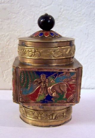 Vintage Chinese Cloisonne Brass Trinket Box With Lid Rare