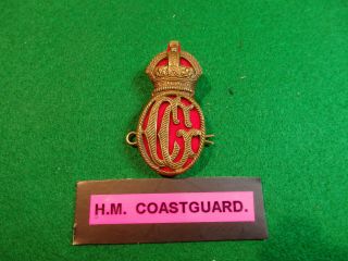 Maritime Officers Rare Cap Badge H.  M.  Coast Guard Pre 1953 Kings Crown