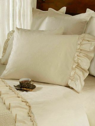 2 Rare Ralph Lauren Delphine Silk Floral Double Ruffle Pillowcases White Label