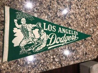 Vintage La Dodgers Baseball Pennant - Rare Green Color - 11 " X 28 "
